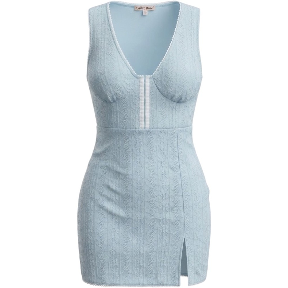 Bailey Rose Light Blue Lace Mini Dress V-Neck Hook & Eye Slit Size L - Picture 1 of 12